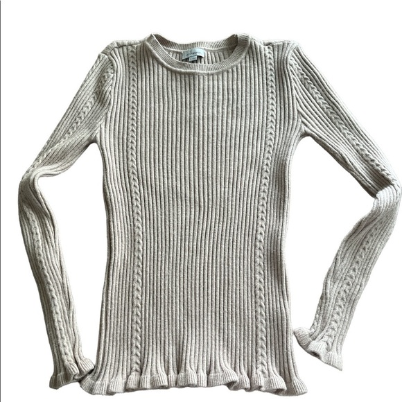 Olivia Warren size small Tan Sweater with Braided Trim Design on Sides - Picture 1 of 11